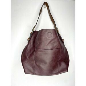 Burgundy Leather HandBag Purse With Adjustable Buckle Strap Pocket Magnet Clasp0